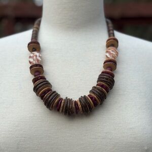 Vintage Handcrafted Wood & Shell Necklace